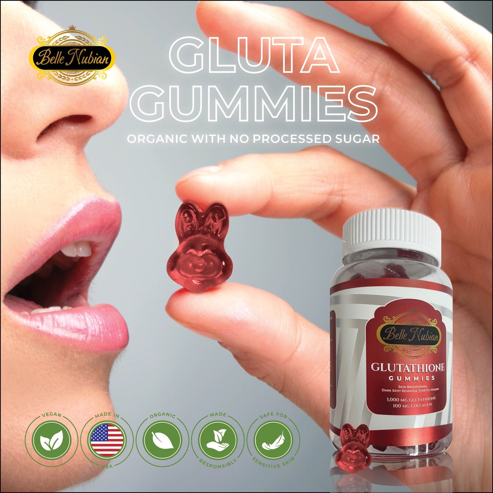 NEW Organic Gluta Gummies (Strongest for Lightening) Belle Nubian Skincare NEW Organic Gluta Gummies (Strongest for Lightening) Belle Nubian Skincare